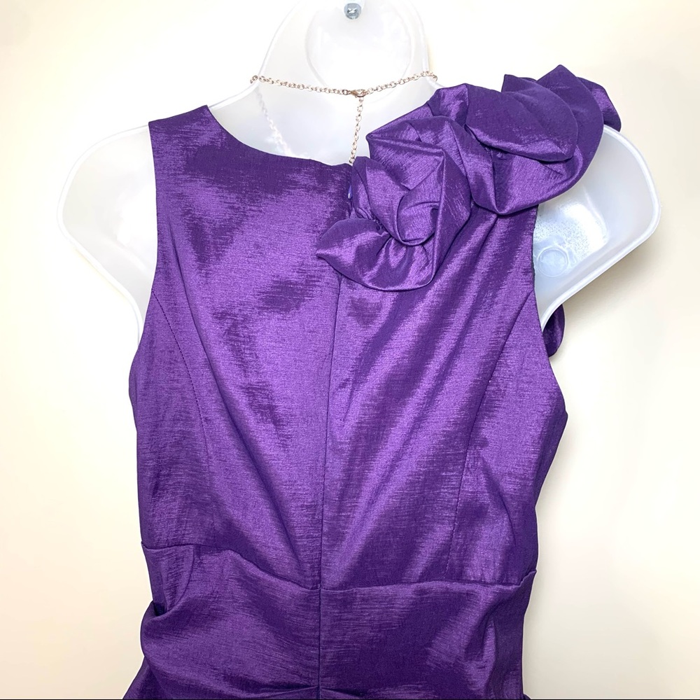 JADE Metallic Purple Bodycon Cocktail Dress Asymmetric Ruffle Size 8 Barbiecore - Picture 7 of 16